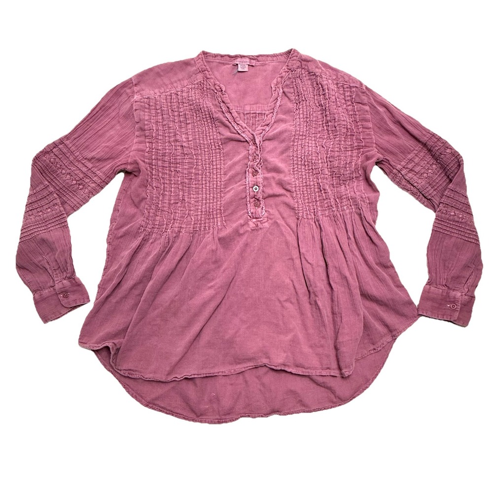 Sundance Pink Blouse Top Pleated Ruffled Boho Size Petite XXS Cotton Long Sleeve
